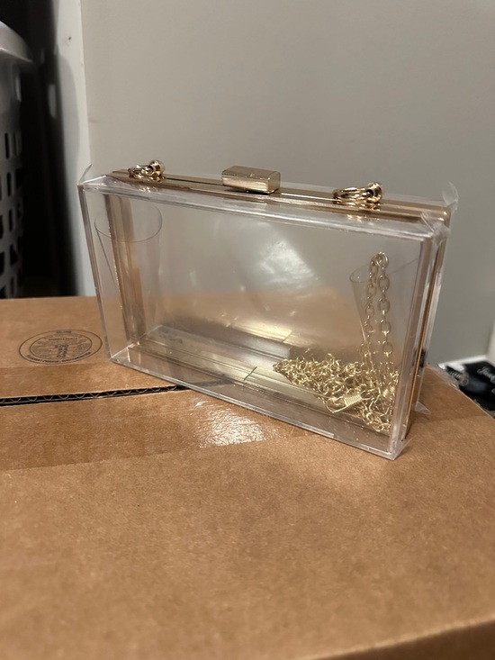 Handbags - Clear Acrylic Box Clutch with Gold Hardware
